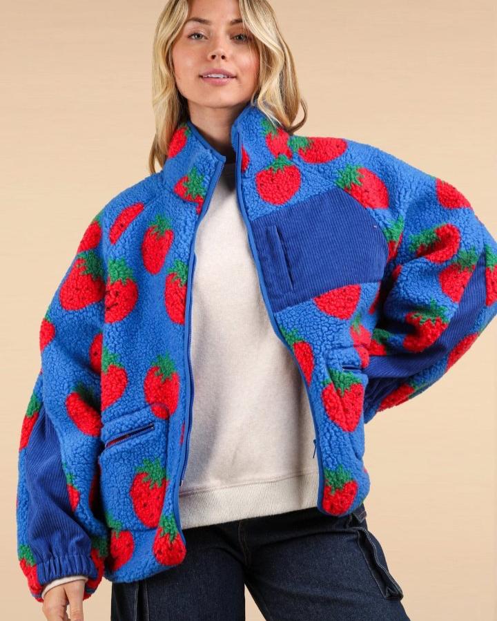 Blue Strawberry Fleece Jacket