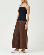 Brown Wide Leg Satin Pants