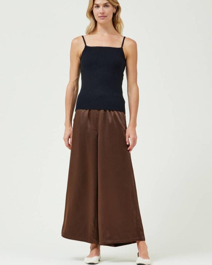 Brown Wide Leg Satin Pants