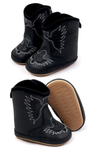 Black faux leather baby cowboy boots