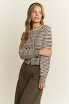 Brown Knit Striped Cardigan
