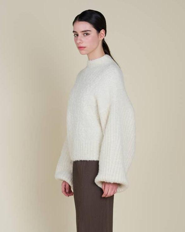 Ivory Cable Bubble Sleeve Sweater