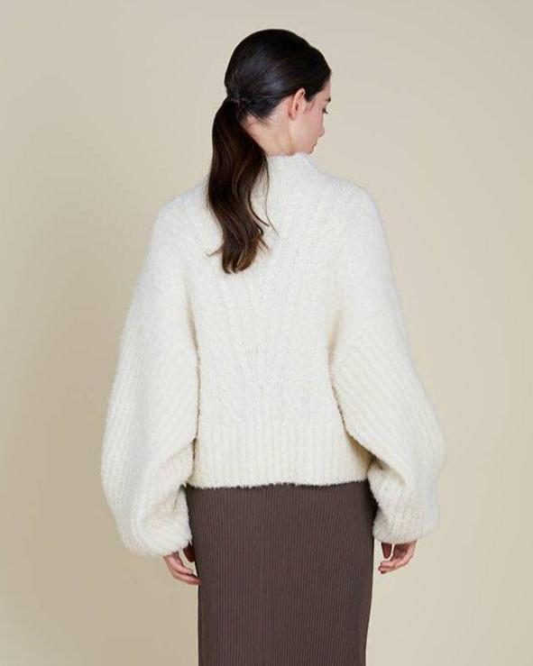 Ivory Cable Bubble Sleeve Sweater