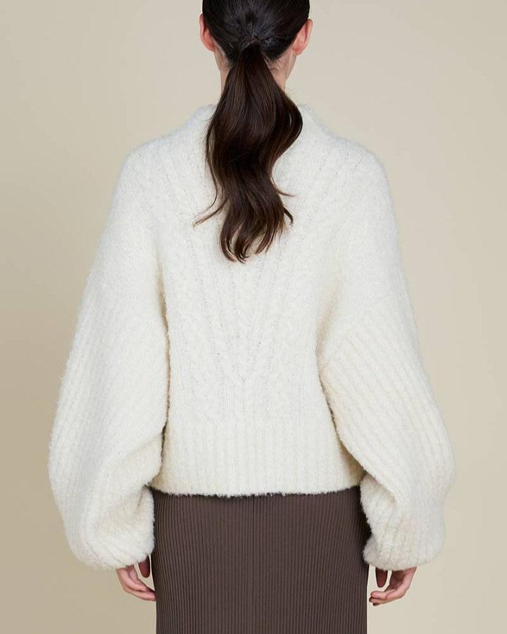 Ivory Cable Bubble Sleeve Sweater