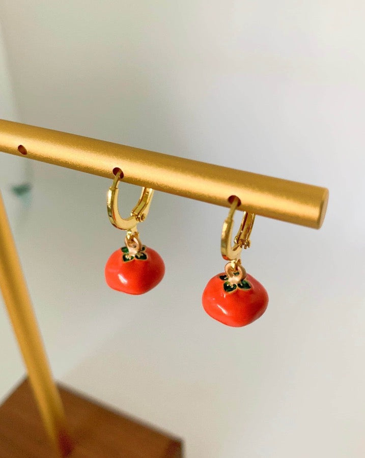 Dainty Tomato Huggie Earrings