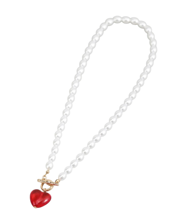 Toggle Pearl Necklace With Heart Pendant