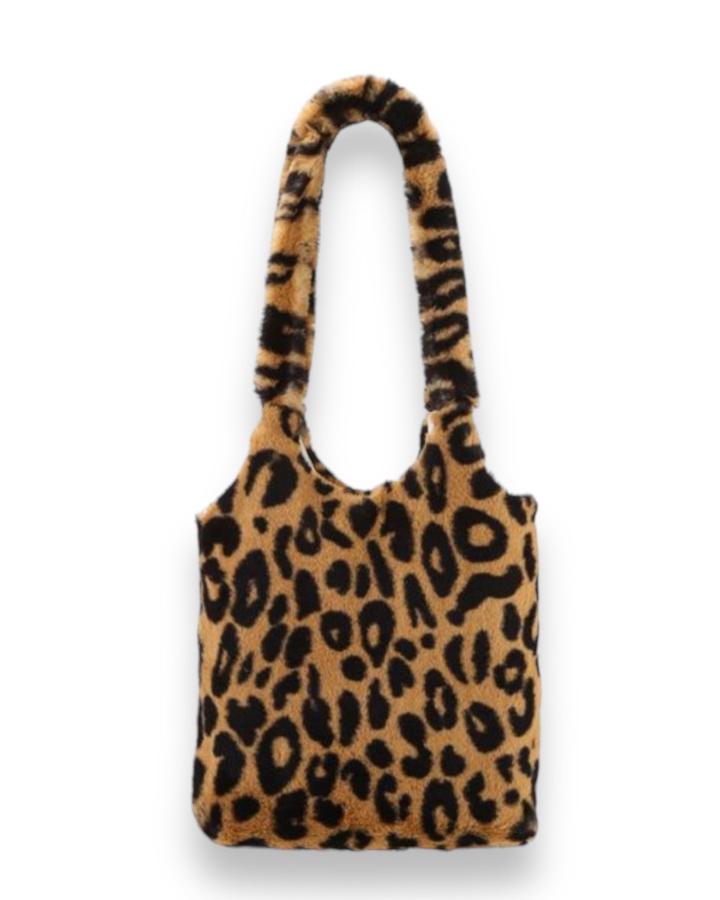 Fuzzy Leopard Knit Bag