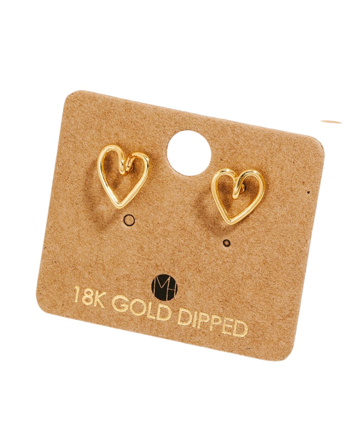 Gold Wire Heart Stud Earrings