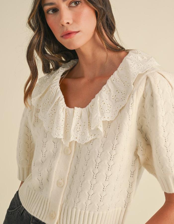 Ivory Laura Eyelet Collar Sweater