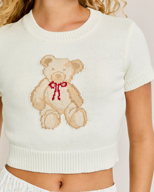 Ivory Short Sleeve Teddy Bear Top
