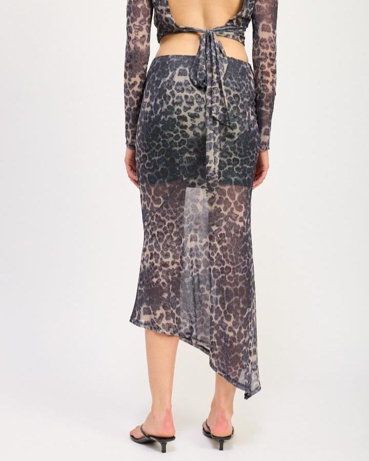 Asymmetrical Mesh Leopard Skirt