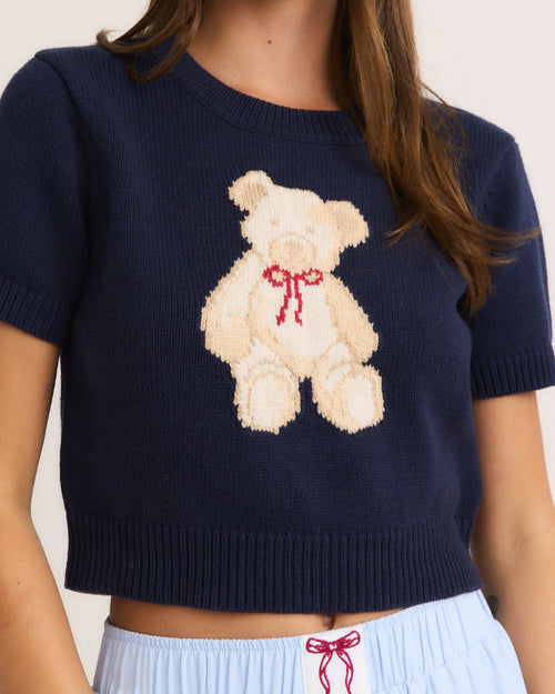Navy Short Sleeve Teddy Bear Top