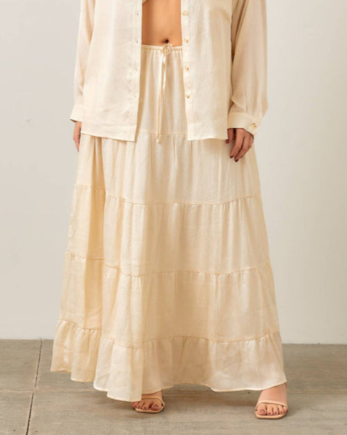 Cream Crinkle Satin Skirt