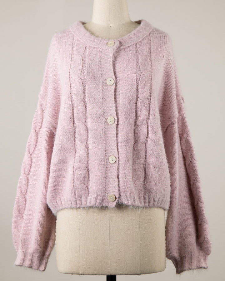 Baby Pink Cable Knit Cardigan