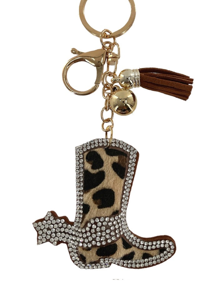 Sparkle Leopard Cowboy Boot Keychain
