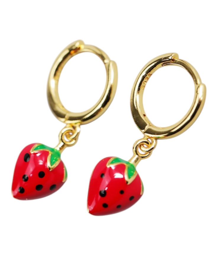 Dangling Strawberry Huggie Earrings