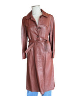 Vintage Mahogany Leather Trench Coat