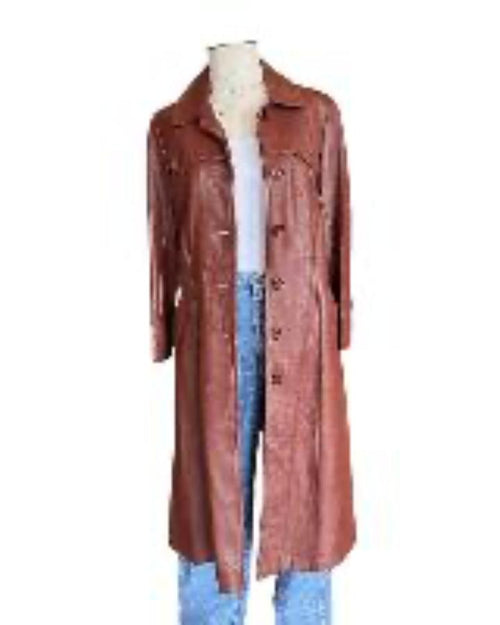 Vintage Mahogany Leather Trench Coat