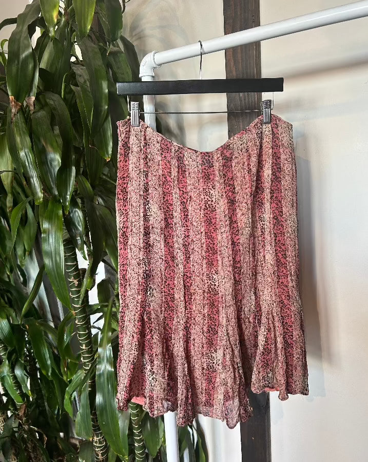 Vintage Pink Leopard Pleated Skirt