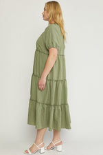 Olive Tiered Puff Sleeved Dress