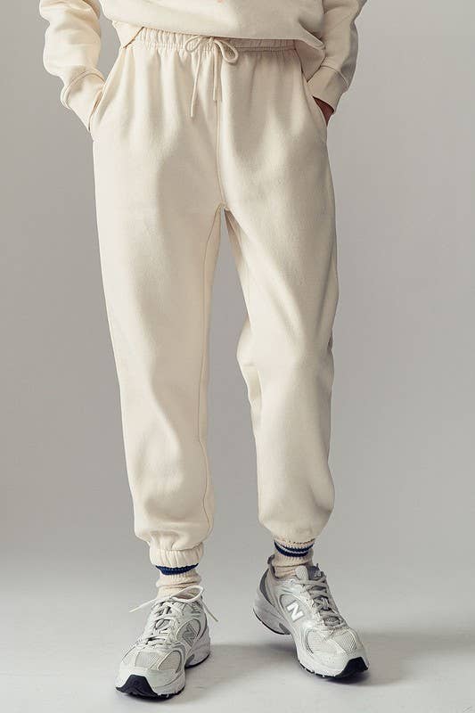 Pearled Ivory Elastic Drawstring Sweatpants