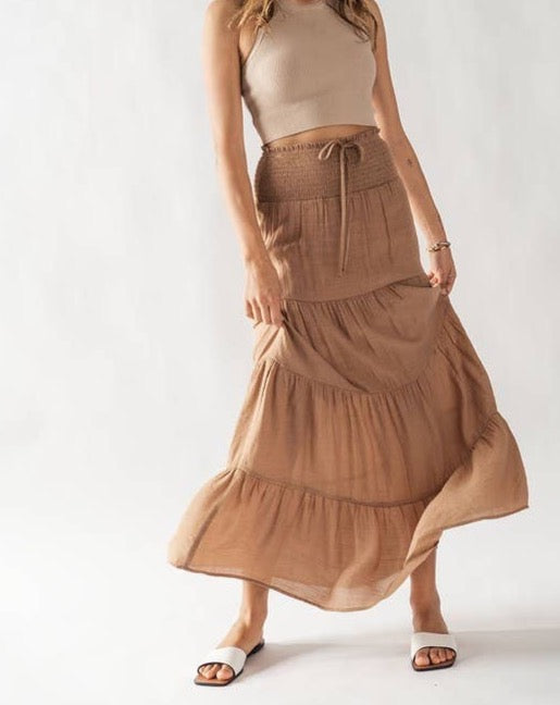 Clay Smocked Tiered Long Skirt