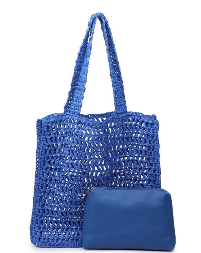 Cobalt Morocco Straw Tote