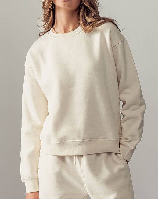 Pearled Ivory Fleece Sweatshirt