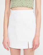 White Denim Slit Mini Skirt