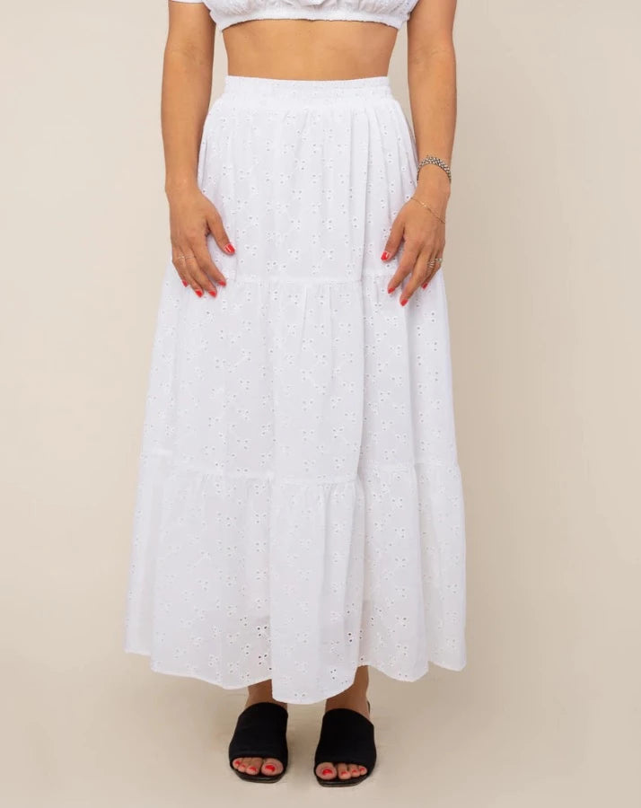 Tiered Eyelet Maxi Skirt